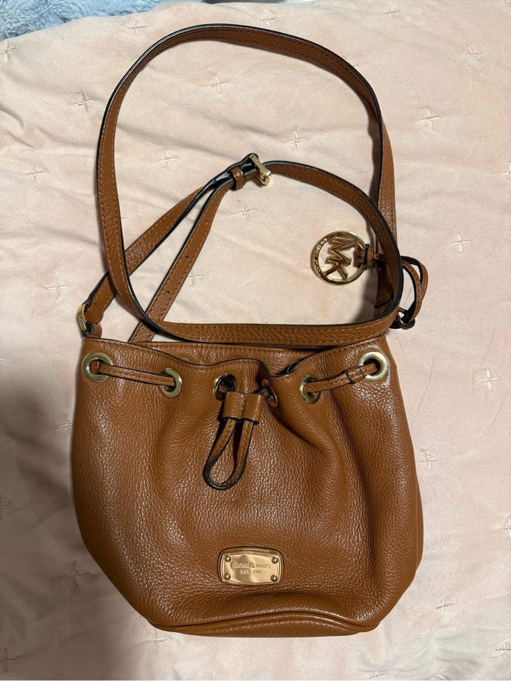 Michael Kors Cognac Leather Drawstring Shoulder Bag
